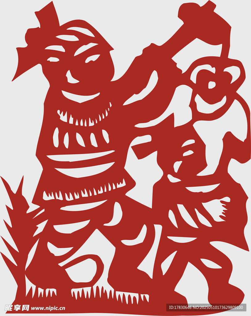 传统剪纸 人物劳作场景