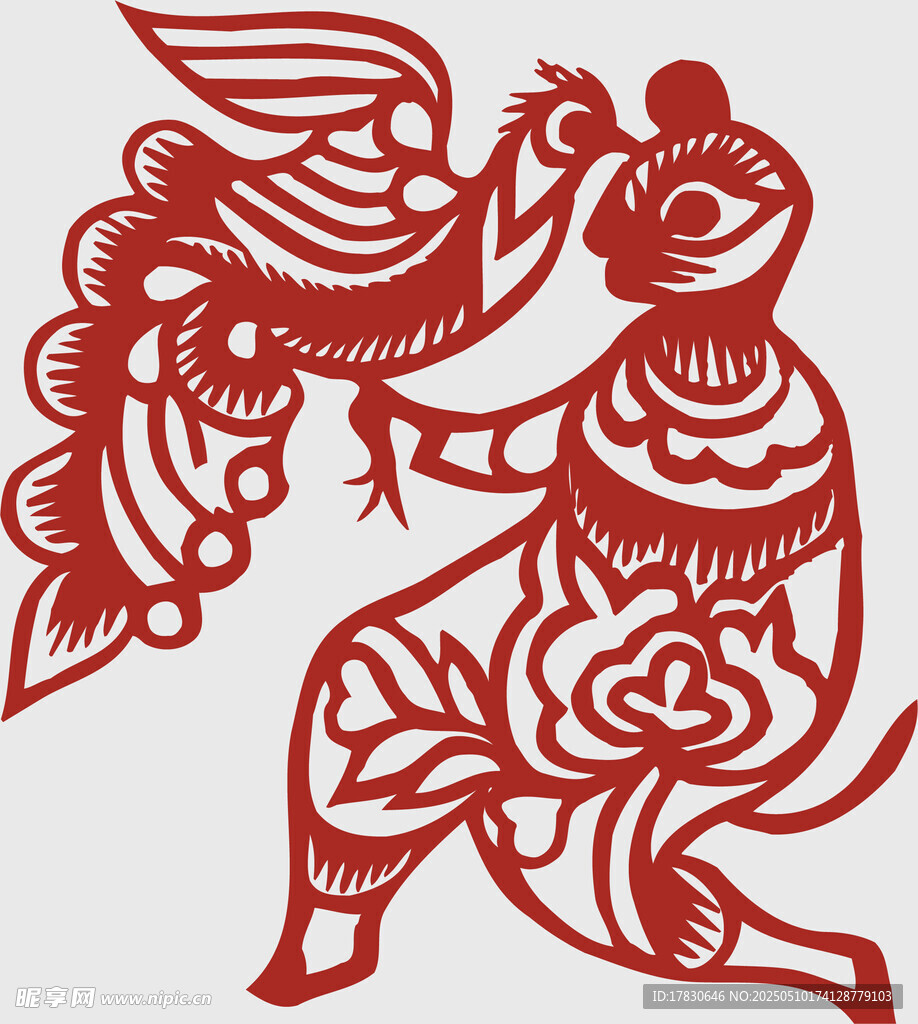传统剪纸 鸟与人物图案