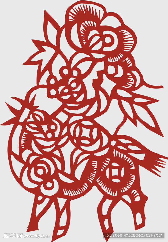 剪纸艺术 羊与花卉图案