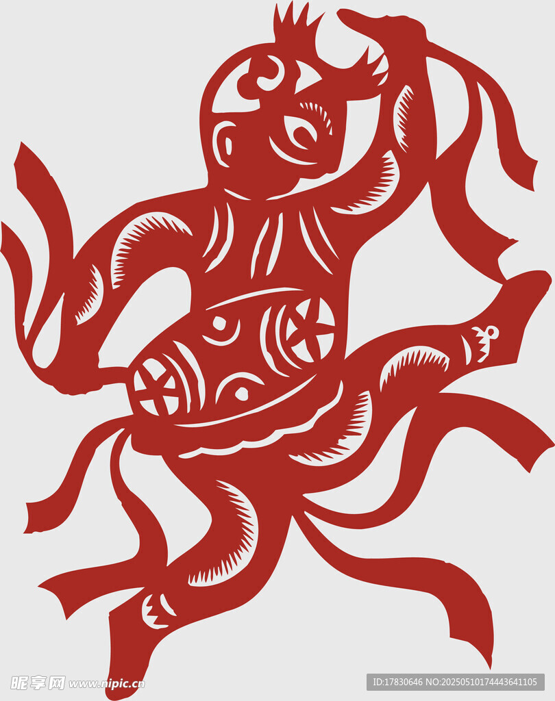 传统红色剪纸造型的神兽
