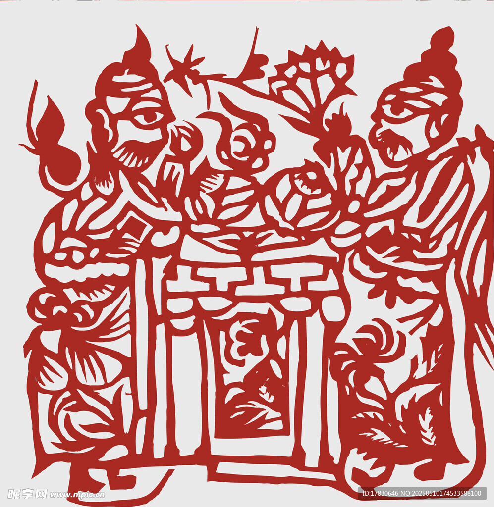 传统剪纸中的神话人物场景