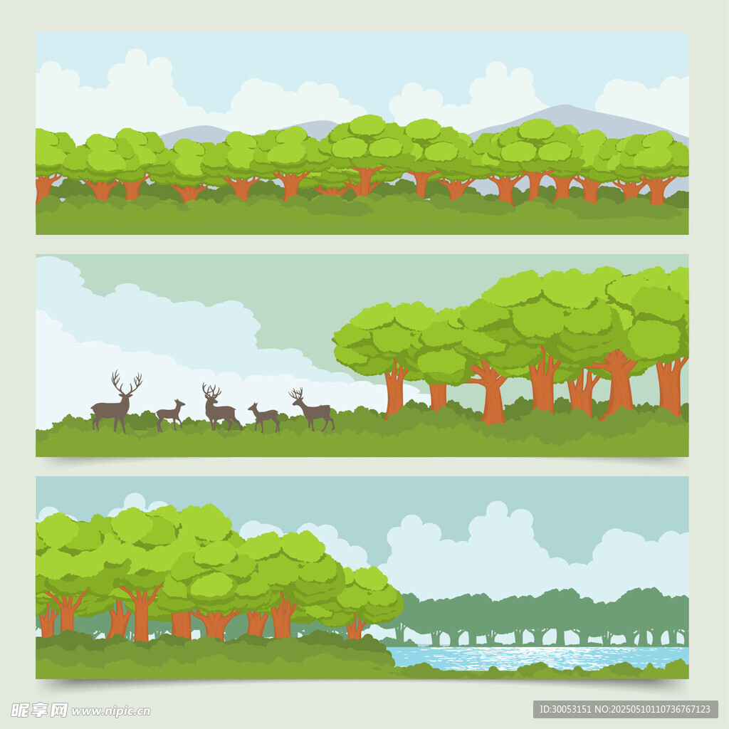 森林河流动物风景插画