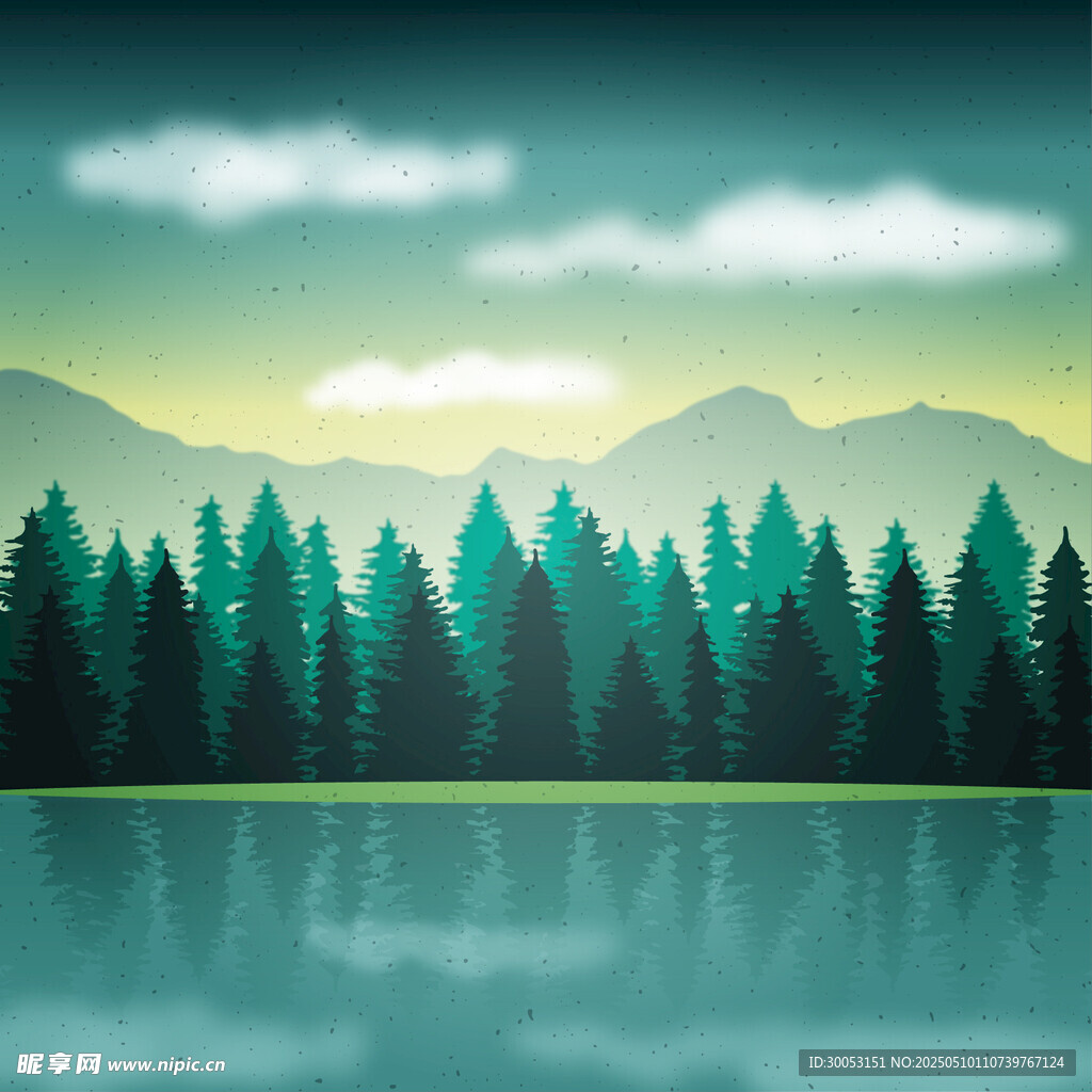宁静山林湖畔风景图