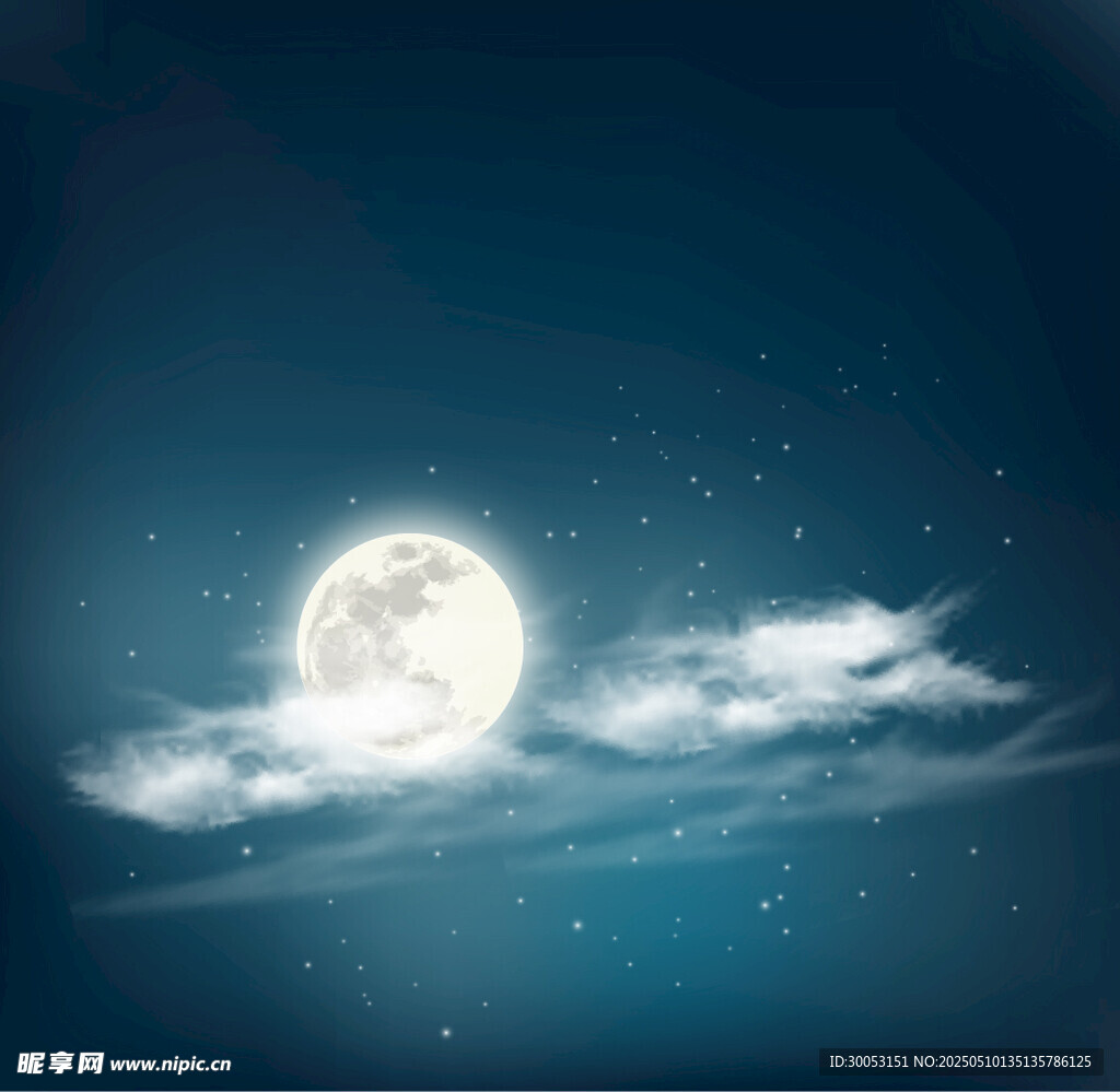 夜空明月伴云景