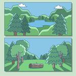 自然风光插画山林与湖景