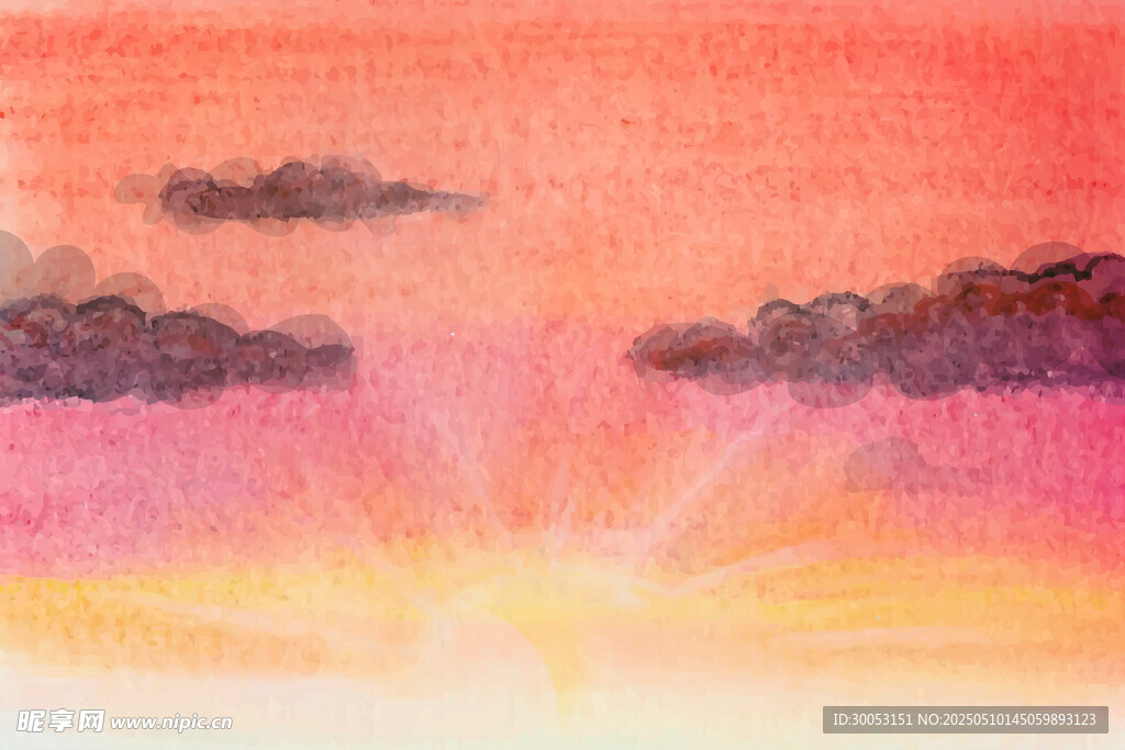 绚丽日出天空水彩画
