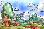 田园风光手绘美景
