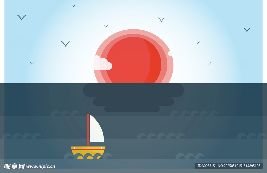 海上日出小船唯美景象