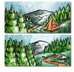 山林露营场景插画