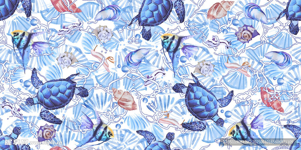 海洋生物水彩图案背景