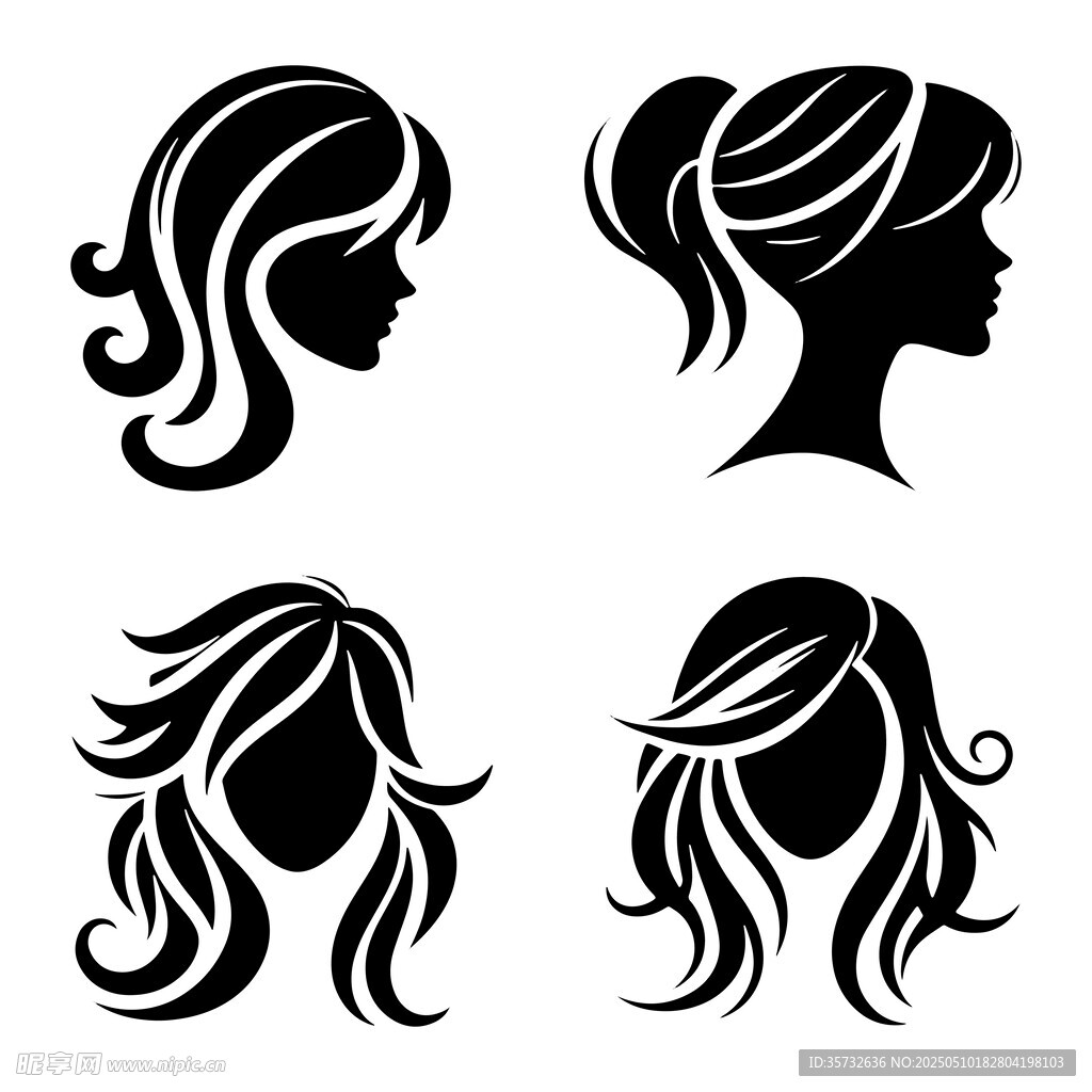 女性发型轮廓剪影