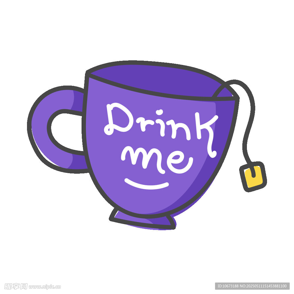 紫色茶杯写着Drink me