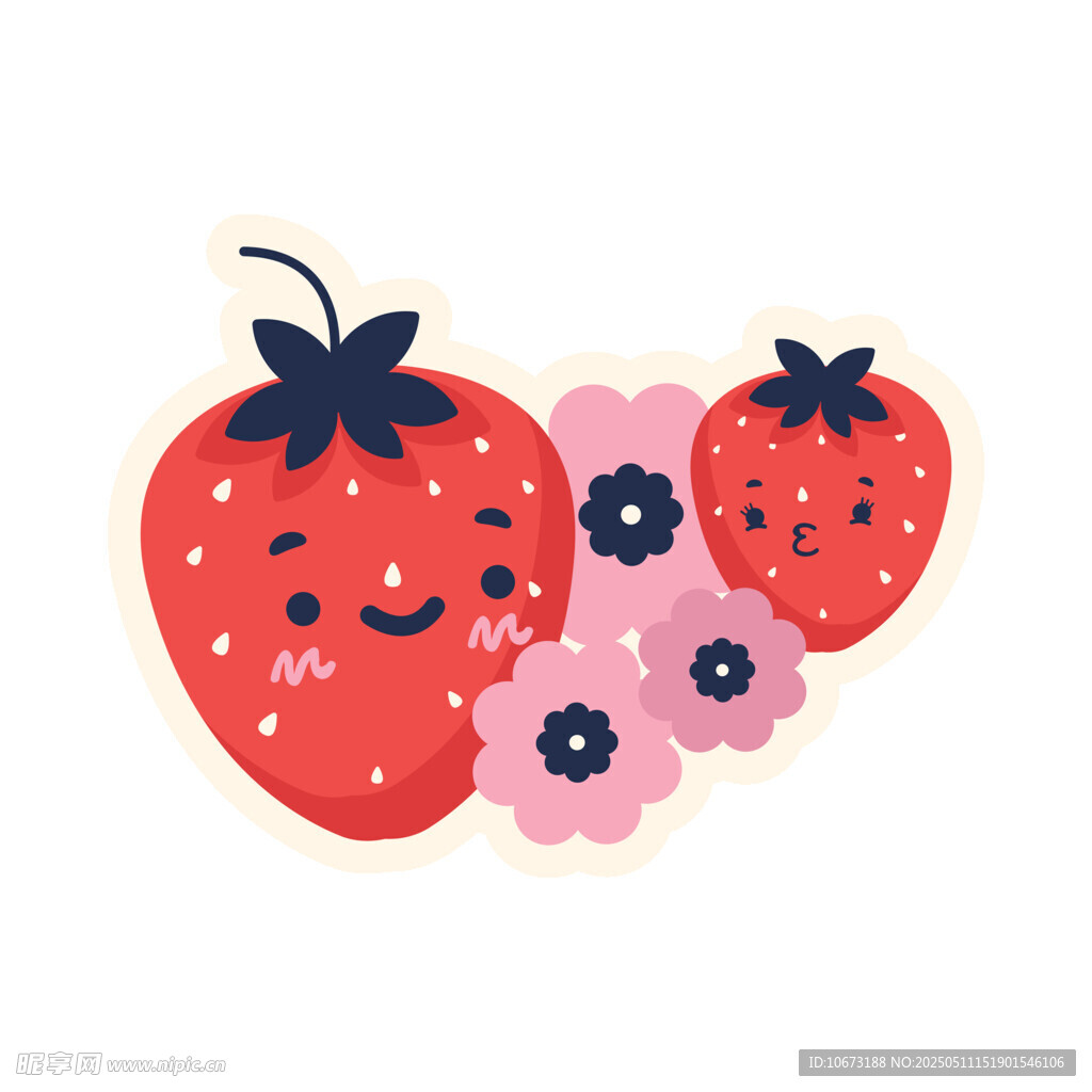可爱草莓与花朵插画