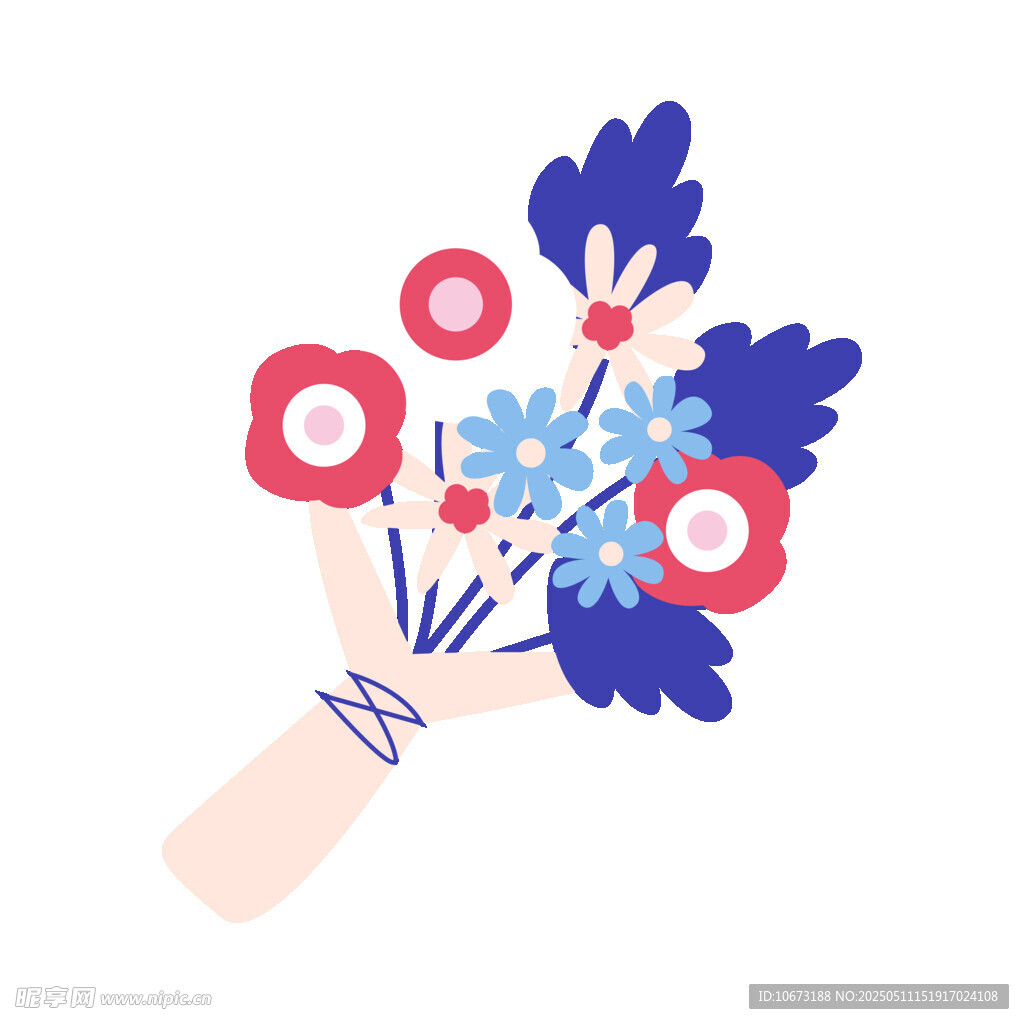 手绘多彩花束插画