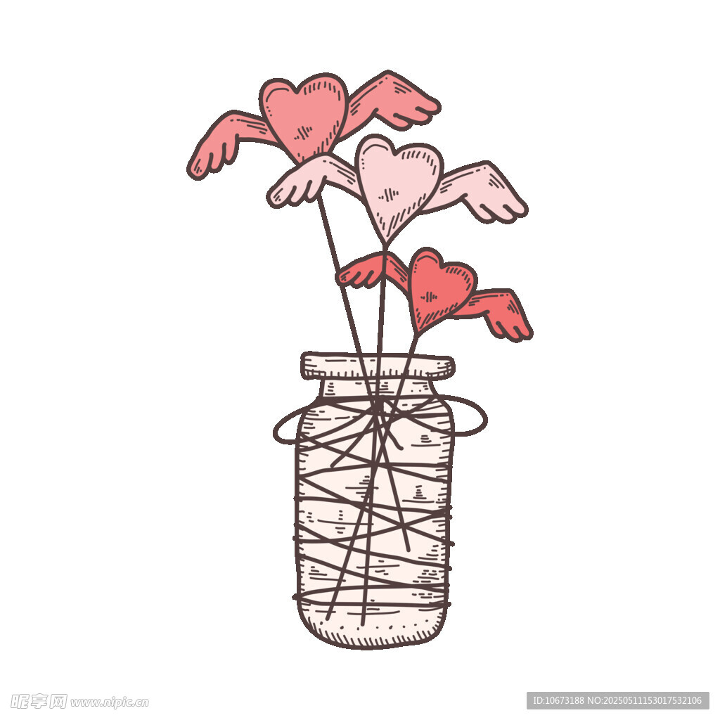 罐中爱心花束插画