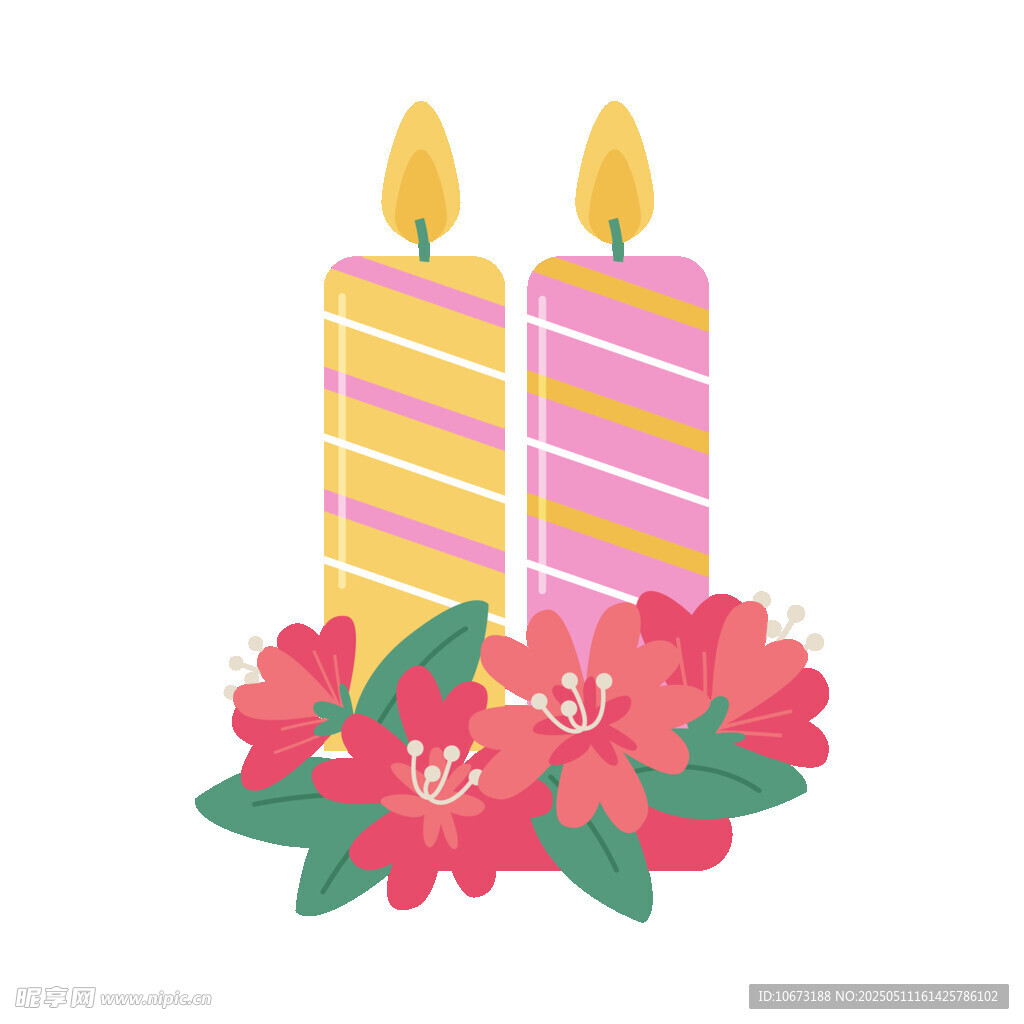 生日蜡烛与鲜花装饰