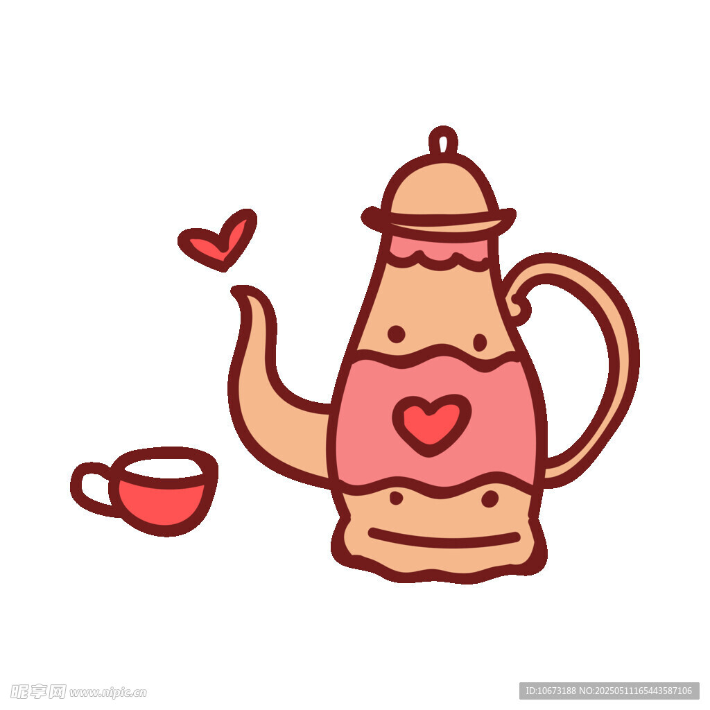 可爱卡通茶壶与爱心茶杯