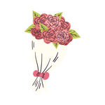 手绘粉色玫瑰花束插画
