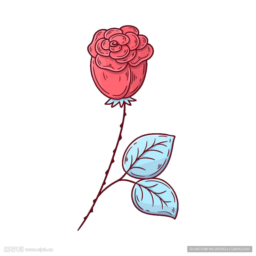 手绘红玫瑰插画