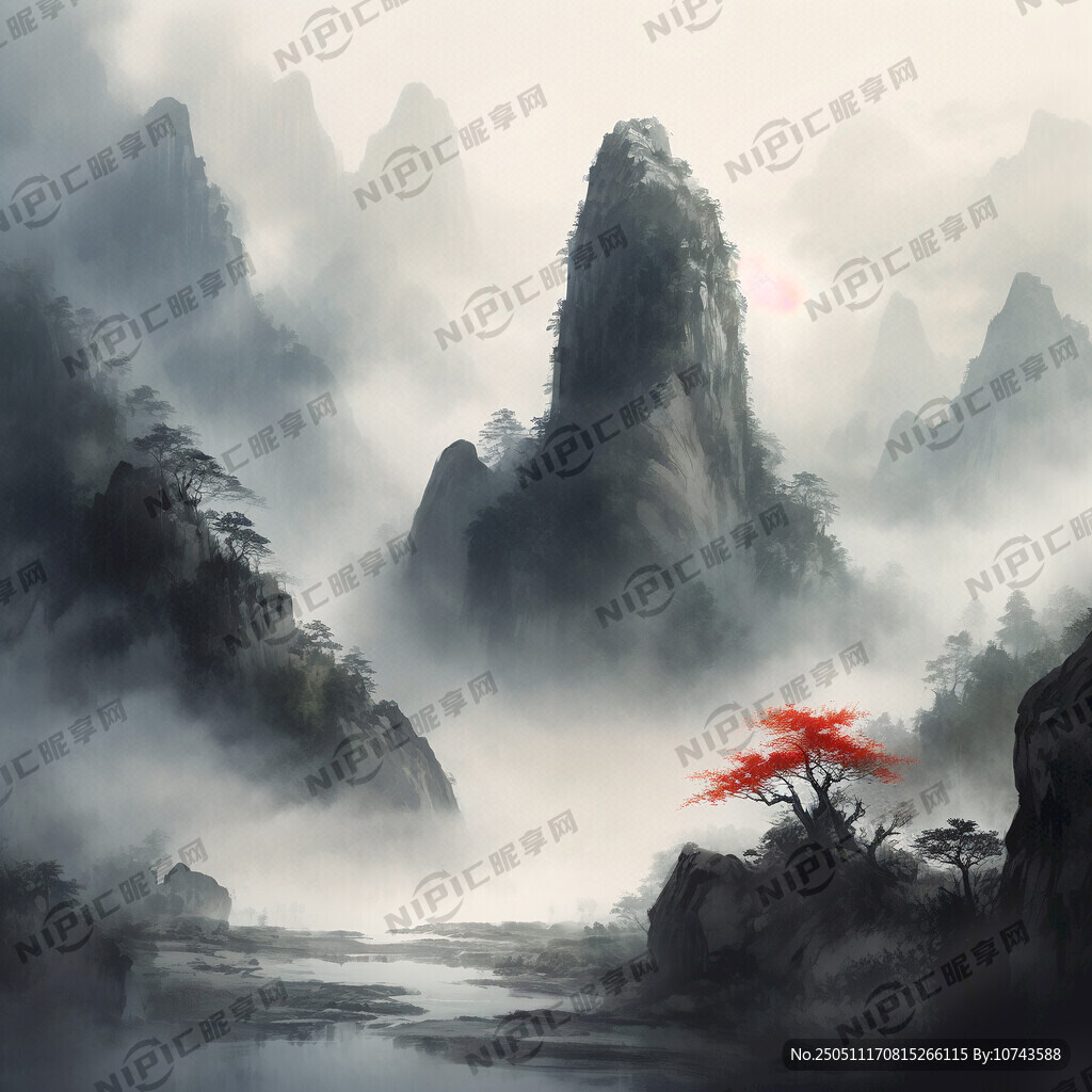 山谷 中国风 中国画 山水