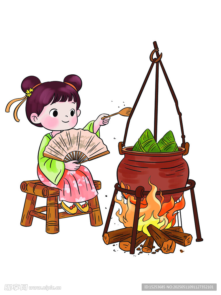 女孩围炉烹饪欢乐场景