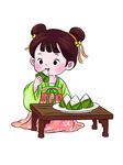 小女孩包粽子