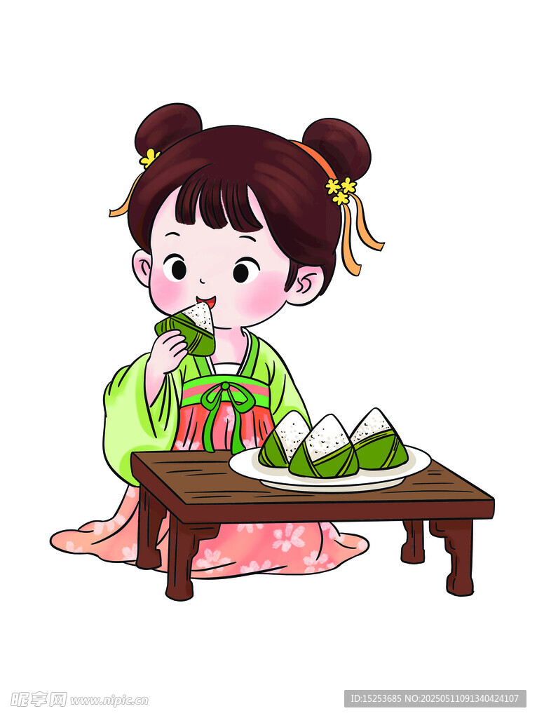 小女孩包粽子