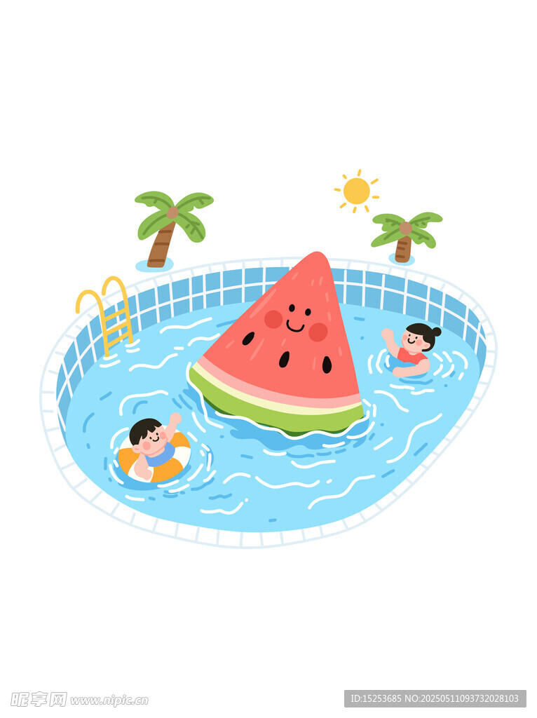 西瓜泳池中的欢乐夏日