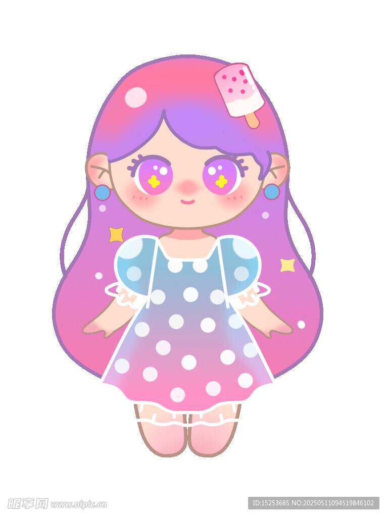 可爱波点裙卡通小女孩