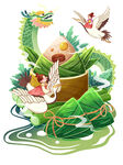 端午龙舟粽子插画场景