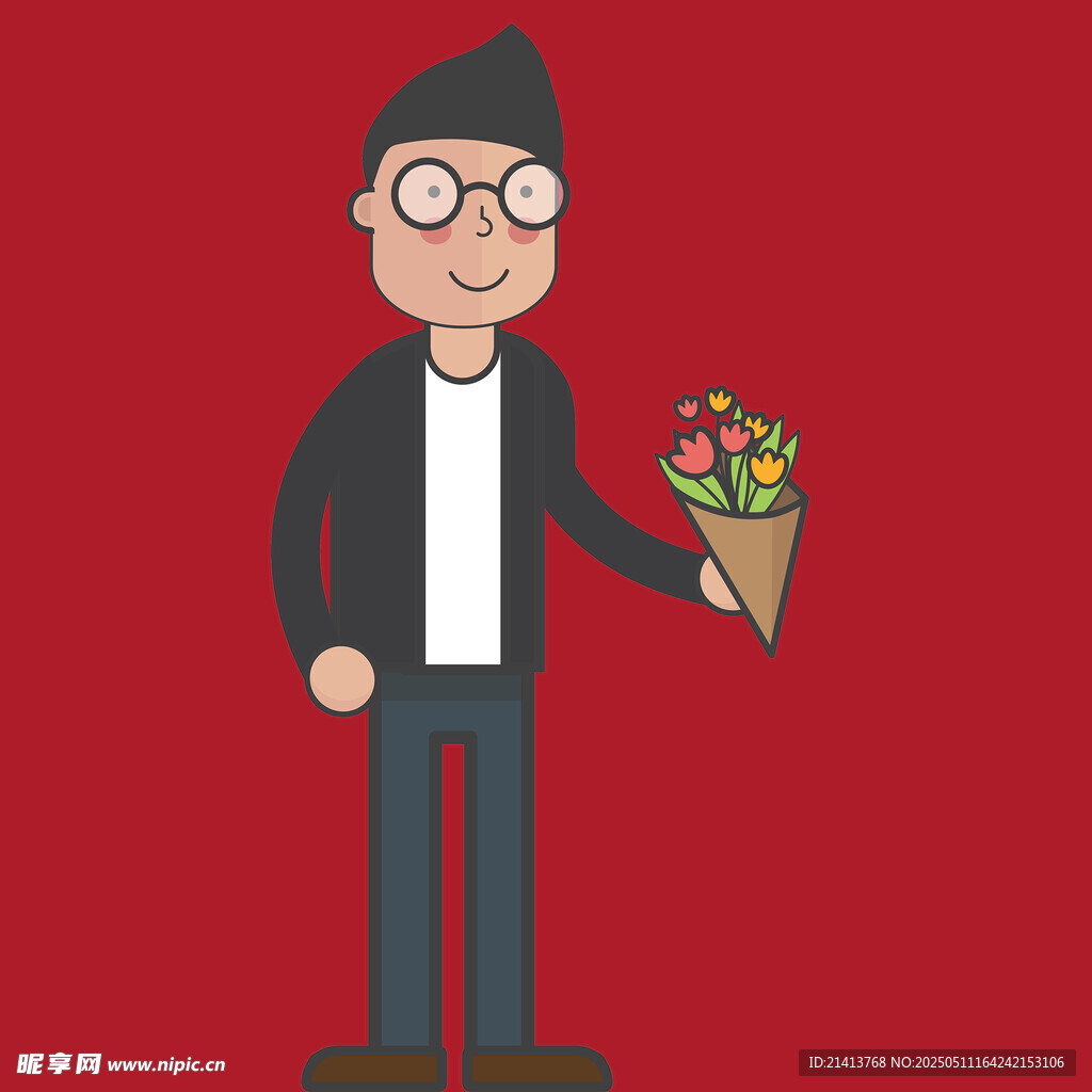 手持花束的时尚男士