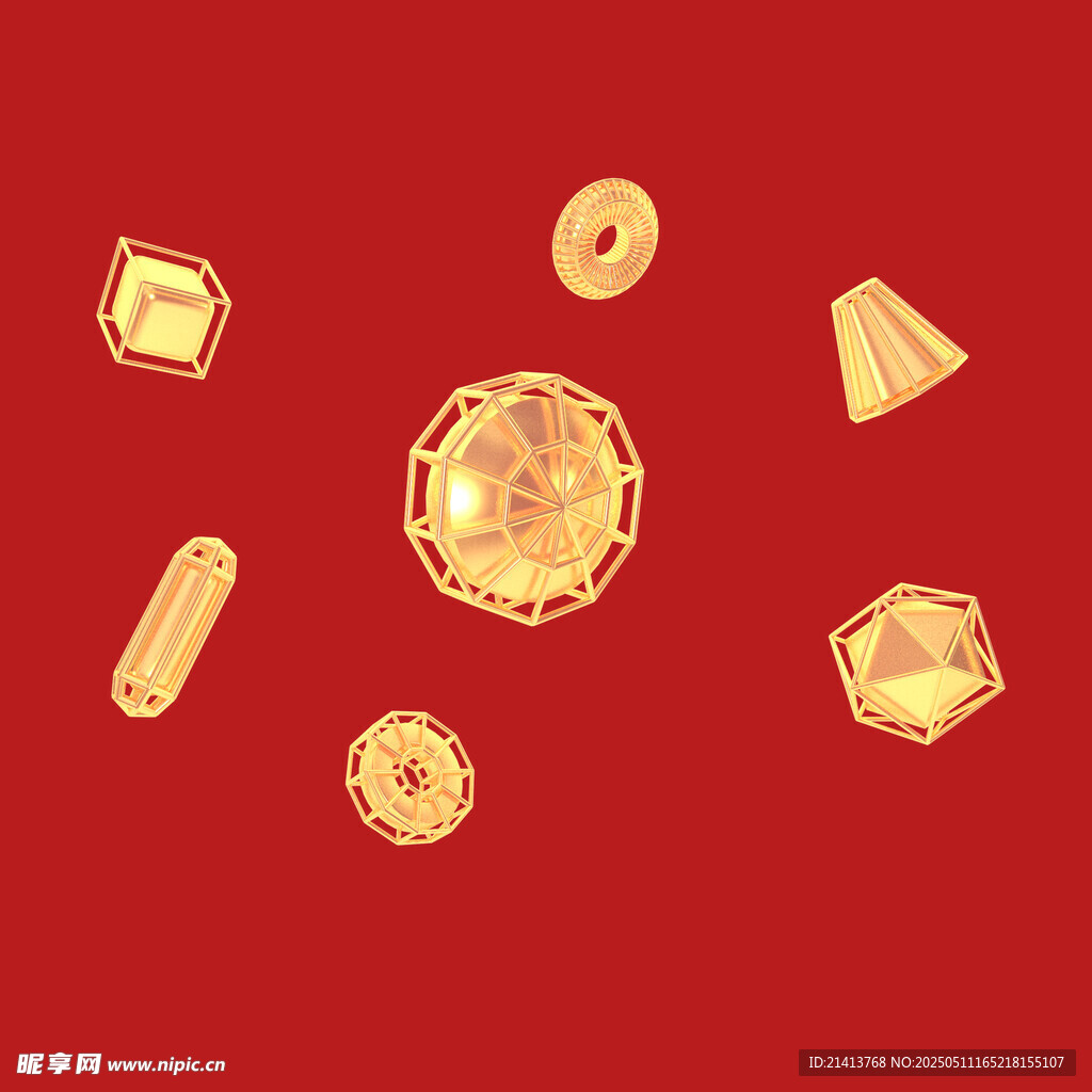 红色背景上的精美金色饰品