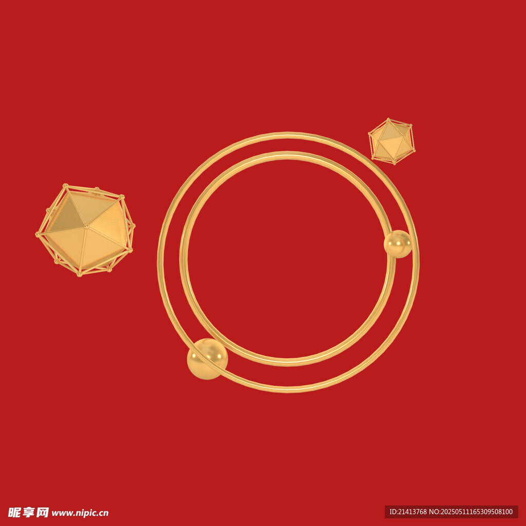 红色背景金色圆环装饰图
