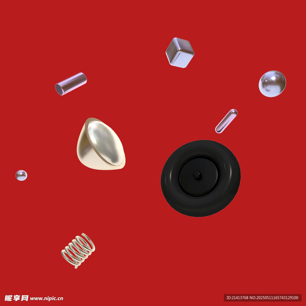 红色背景下的多样金属物件