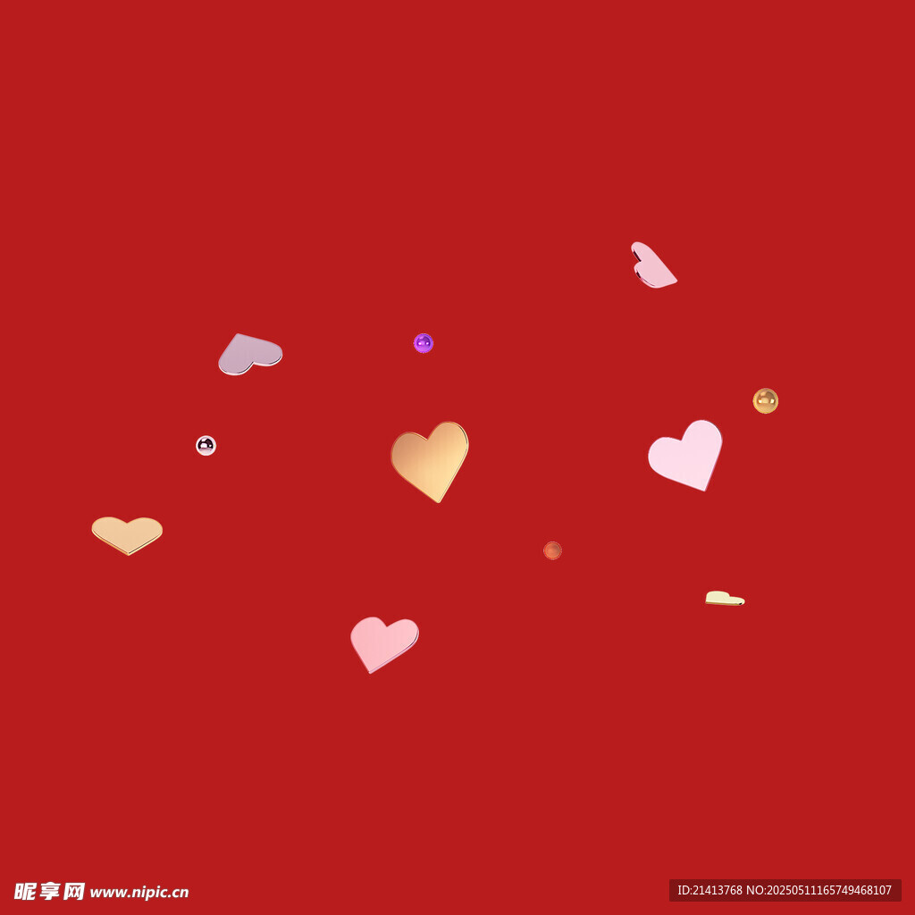 红色背景漂浮多彩爱心