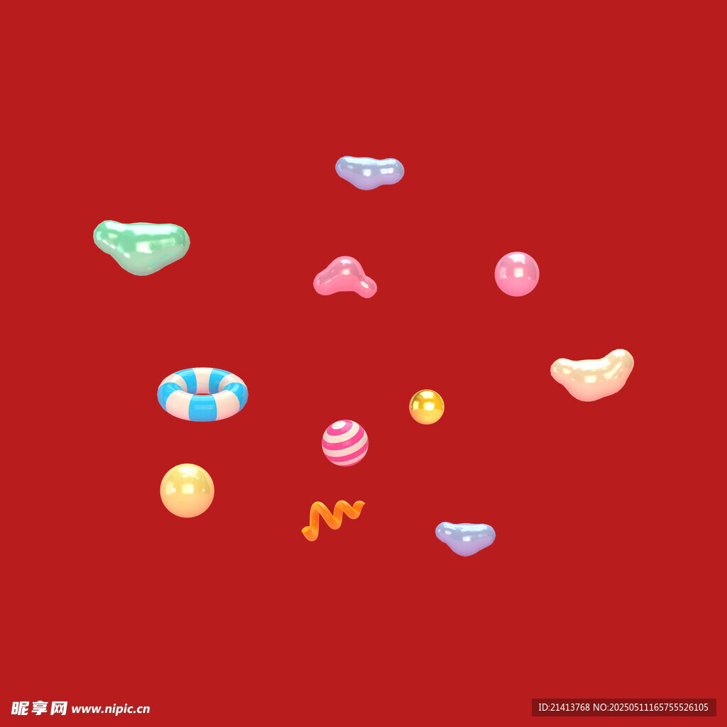 红色背景多彩卡通小物件