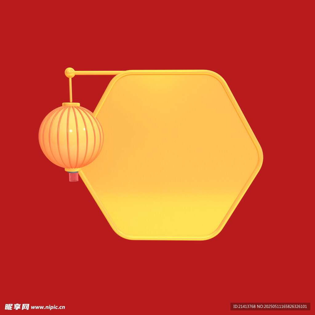 红色背景六边形与灯笼