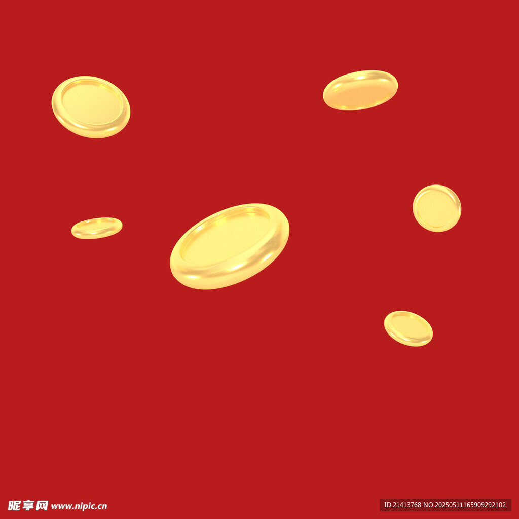 红色背景下飘落的金币