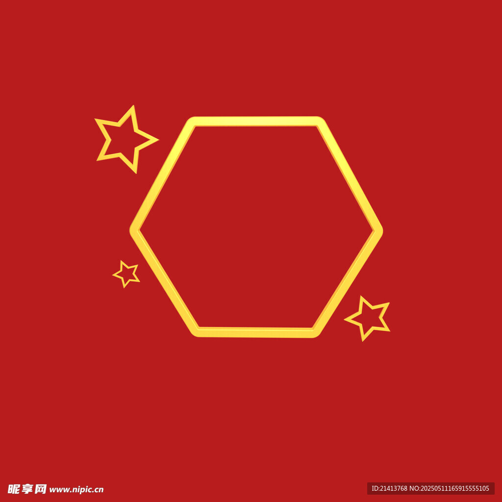 红色背景六边形与星星图案