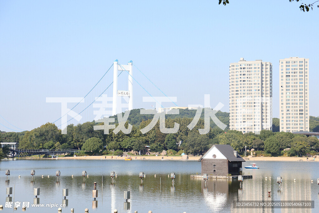 湖畔城市风光与江阴大桥景致