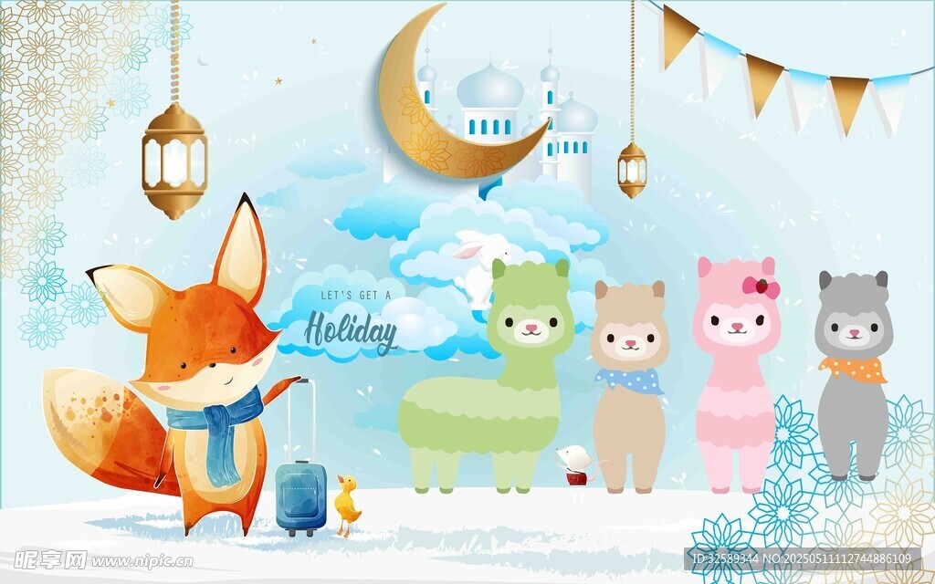 冬日狐狸与萌猫雪景图