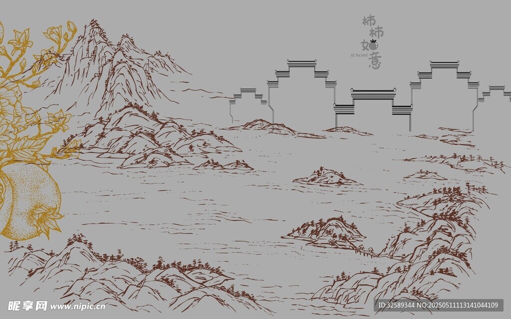 中式山水长城风景图