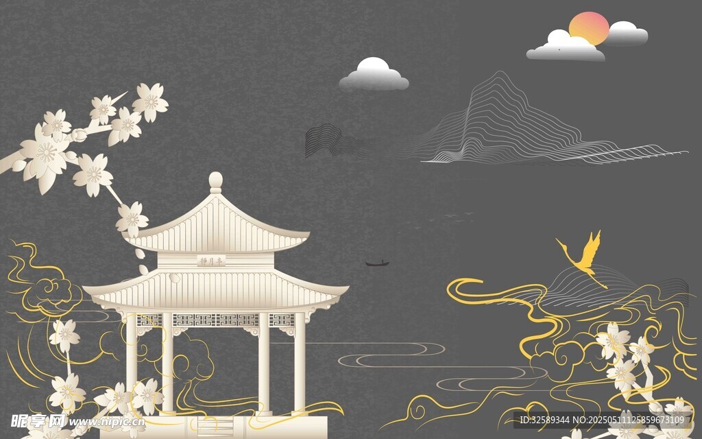 中式亭景 花鸟相伴意境美