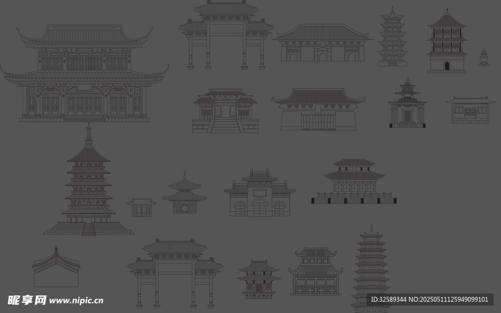 中式建筑图标集合