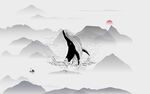 水墨山海间的奇幻鲸鱼