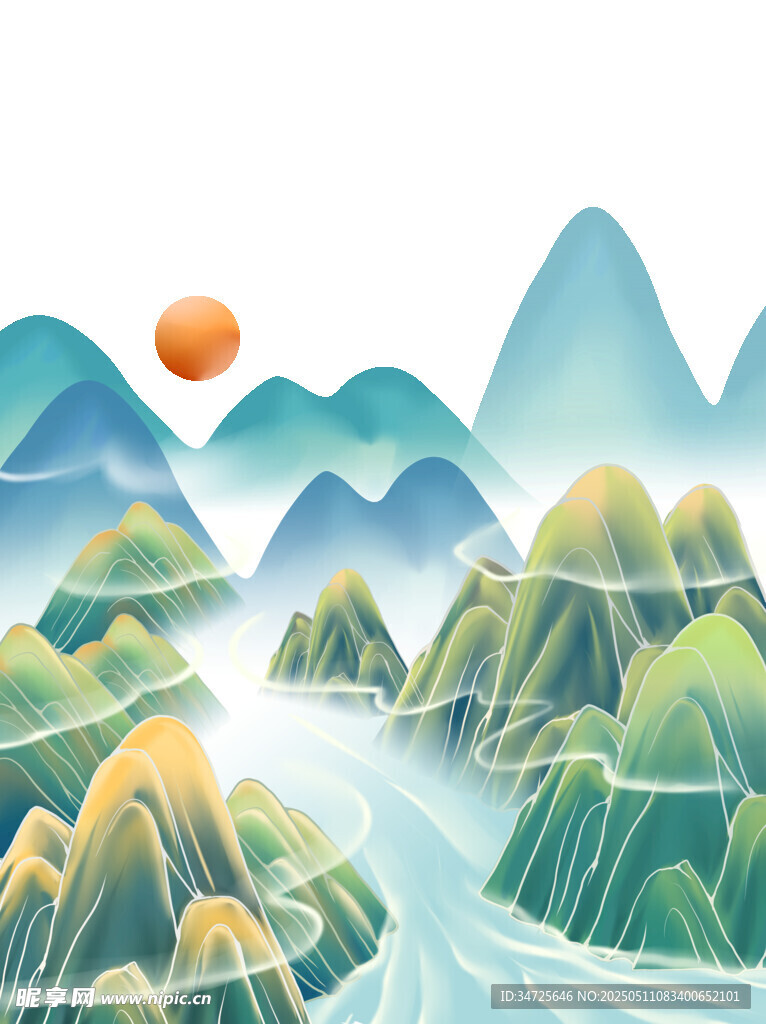 山水间的日出美景