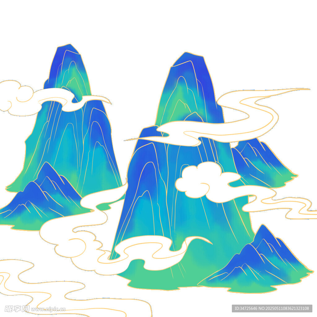 水墨风青绿山水插画