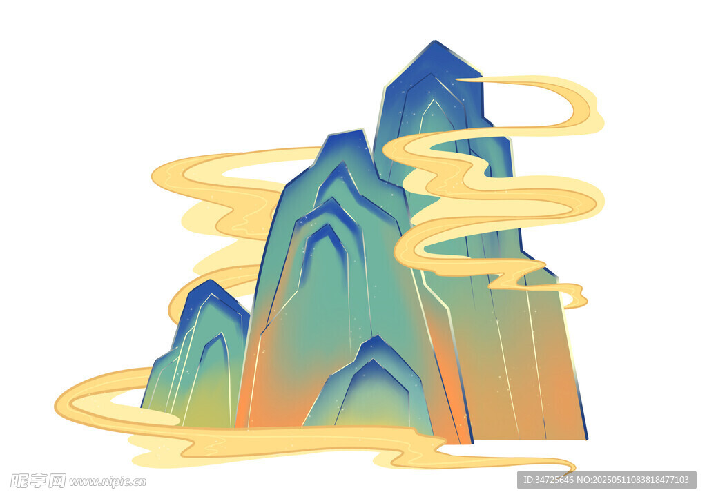 水墨风山峦云雾景观图