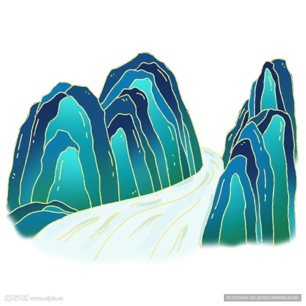 青绿山水插画