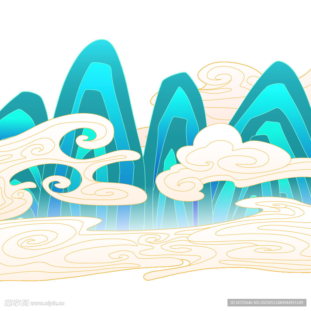 国风山水云纹插画